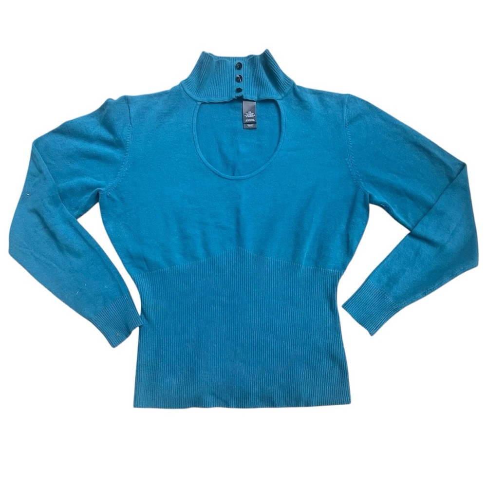 Bisou Bisou Teal Knit Keyhole Top sz Lg